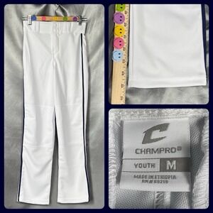Champro Youth Baseball Pants White Navy Side Piping Triple Crown M Open Leg NEW